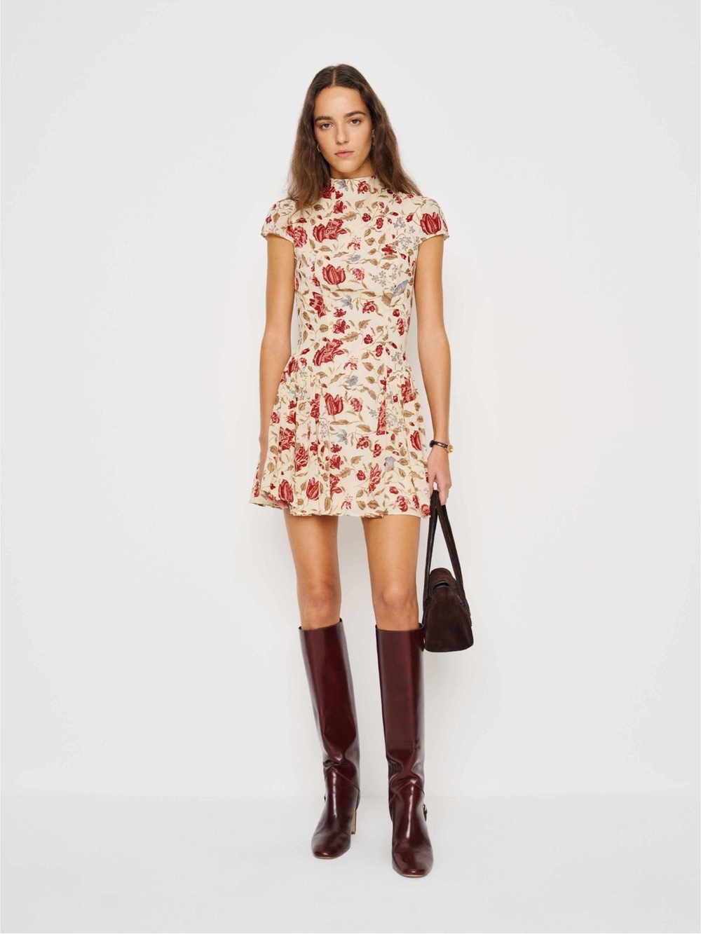 Reformation Maven Mini Dress Cream with Red Floral Print Size 0 - Picture 2 of 9